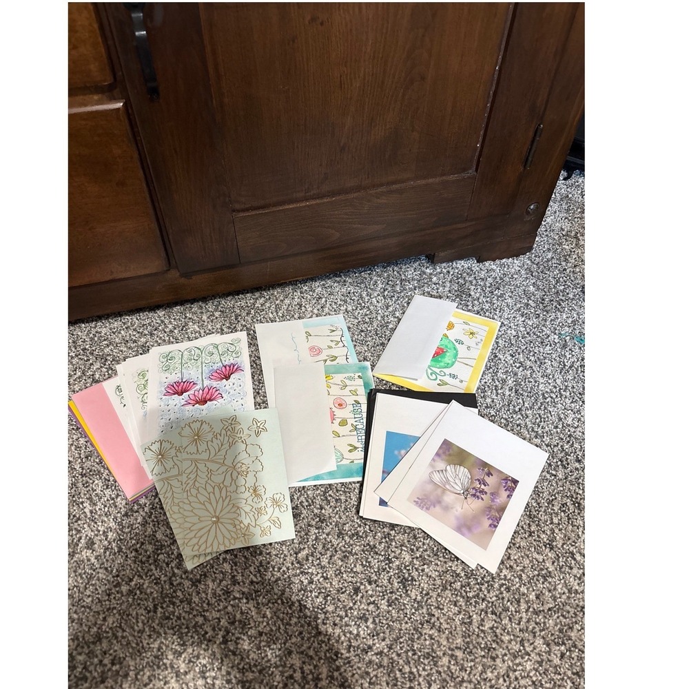 Assorted Floral Nature Greeting Card Set with Envelopes Butterfly Watercolor Lot